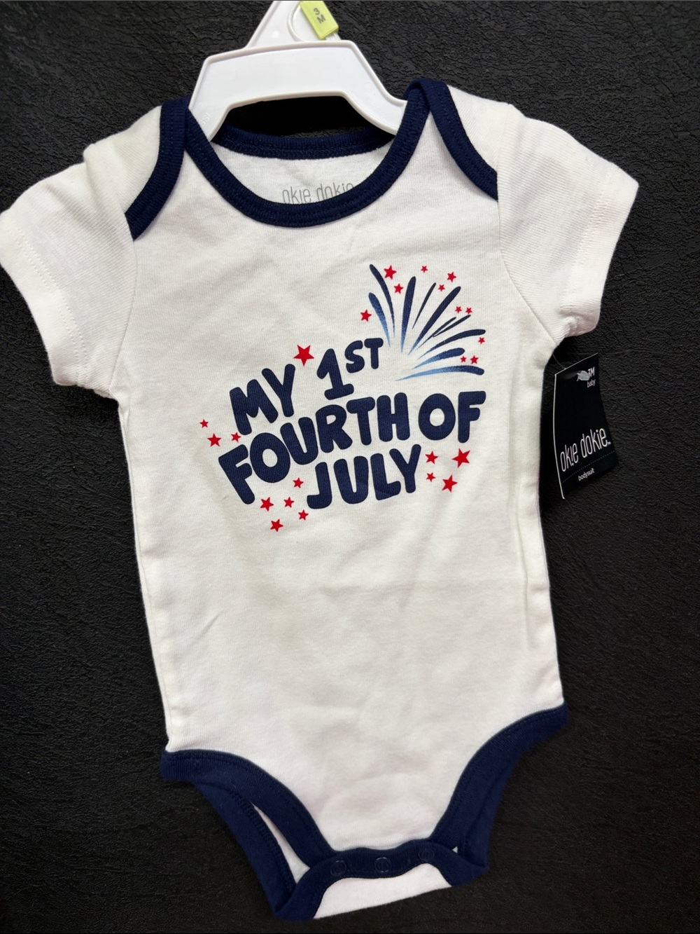 okie dokie White & Navy 'My 1st Fourth of July' One-Piece Bodysuit